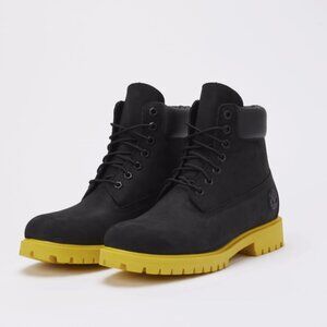 NWT TIMBERLAND HERITAGE WATERPROOF BOOTS IN BLACK/YELLOW SOLE SZ 7 US / 38 EUR